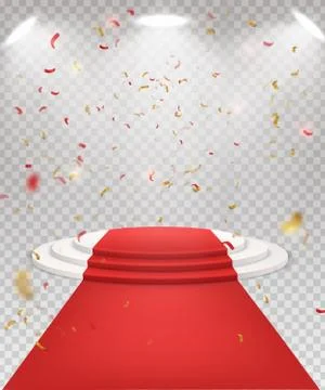 Abstract festive background with 3d three-step podium and red ca Stock Illustration