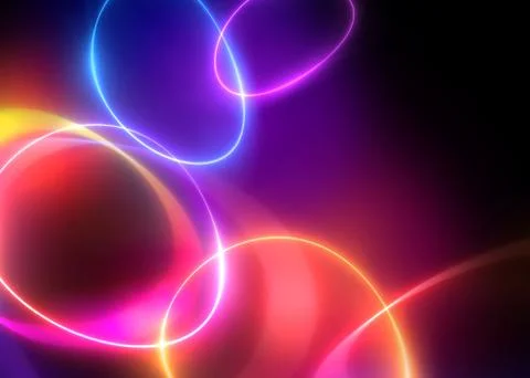Abstract festive background with neon bokeh lights, glowing lines Stock Illustration