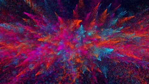 Abstract Festive Red And Blue Colorful Random Powder Dust Particles Explosion Stock Footage