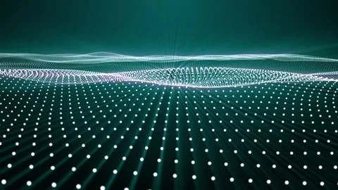 Abstract field of glowing light blue energy waves made of shiny particles Stock Footage 258747968