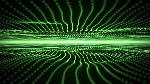 Abstract field of green waves made of sparse glowing particle strings Stock Footage 279151559