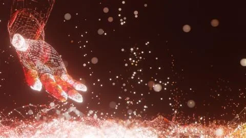 An abstract field of luminous dots and robot arm Stock Illustration