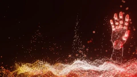 An abstract field of luminous dots and robot arm Stock Illustration