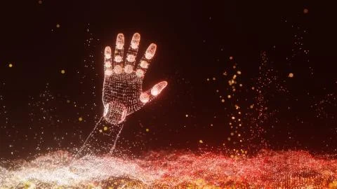 An abstract field of luminous dots and robot arm Stock Illustration