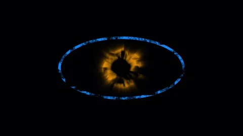 Abstract fiery digital numbers 0-9 forming in glowing blue ovals against bl.. Video stock 342516926