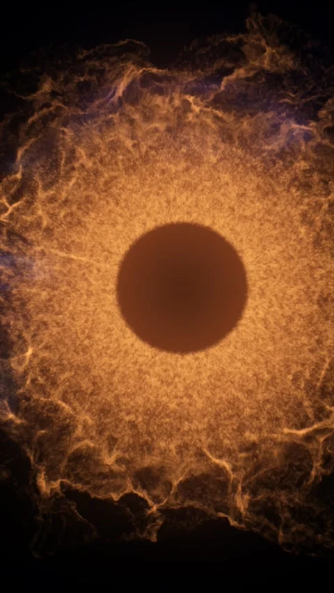 Abstract fiery eclipse ring with orange plasma, blue edge glow, and dark co.. Stock Footage 333531760