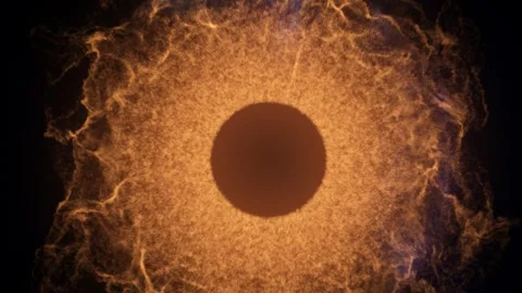 Abstract fiery eclipse ring with orange plasma, blue edge glow Stock Footage 334688590