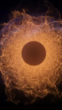 Abstract fiery eclipse ring with orange plasma, blue edge glow, and dark co.. Ilustração Stock