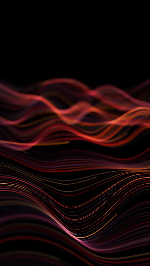 Abstract fiery orange red wave lines flowing across deep black background v.. Stock Footage 325516760