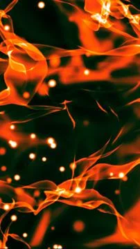 Abstract fiery orange waves with glowing dots floating in dark background Stockillustratie