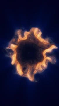 Abstract fiery plasma ring glowing like a cosmic portal on a dark blue back.. Stock Illustration