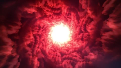 Abstract fiery red cloud vortex with intense glowing core. Red background l.. Stock Footage 329049095