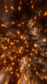 Abstract fiery spark explosion with orange embers, smoke, glowing particles.. イラスト素材