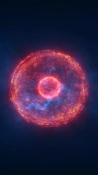 Abstract fiery spherical structure with glowing particles and cosmic blue acc Stock Illustration