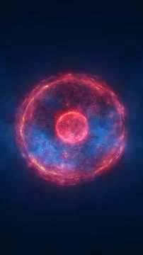 Abstract fiery spherical structure with glowing particles and cosmic blue acc 库存照片