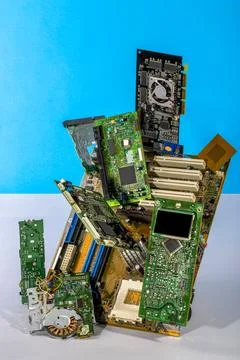 Abstract figure folded from computer circuit boards on a colored background Stock Photos