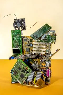 Abstract figure folded from computer circuit boards on a colored background Stock Photos
