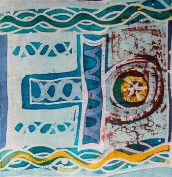 Abstract figure, hot batik, background texture, handmade on silk, surrealism  Stock Illustration