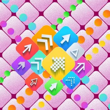 Abstract figure made from rounded rectangles and arrows. Conceptual Technology Stock Illustration