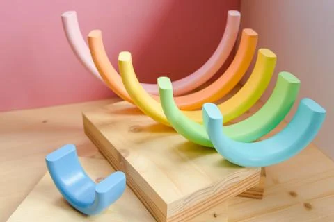 Abstract figures from elements of the children's designer wooden pastel rainbow 写真素材
