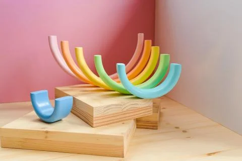 Abstract figures from elements of the children's designer wooden pastel rainbow 写真素材