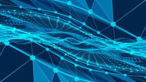 Abstract figures formed with light blue lines and dots Stock Illustration