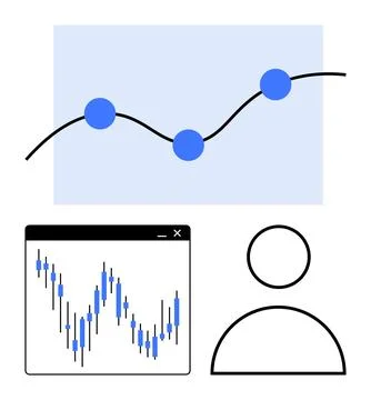 Abstract Financial Analytics with Graphs and User Icon Highlighting Data Tren 스톡 일러스트