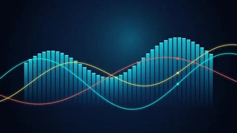 Abstract financial bar chart with animated wavy lines on a dark blue tech b.. Stock Footage 346452991