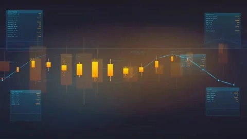 Abstract Financial Candlestick Chart and Data Analytics Interface with Glowing Stock Footage 340396763