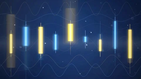 Abstract Financial Candlestick Chart Animation with Glowing Blue and Gold Data 库存影片 343445049
