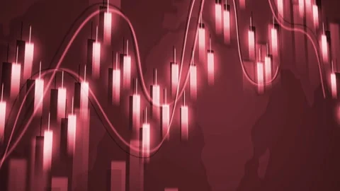 Abstract financial chart with candlesticks and line graphs over a dark worl.. Vidéo 337266368