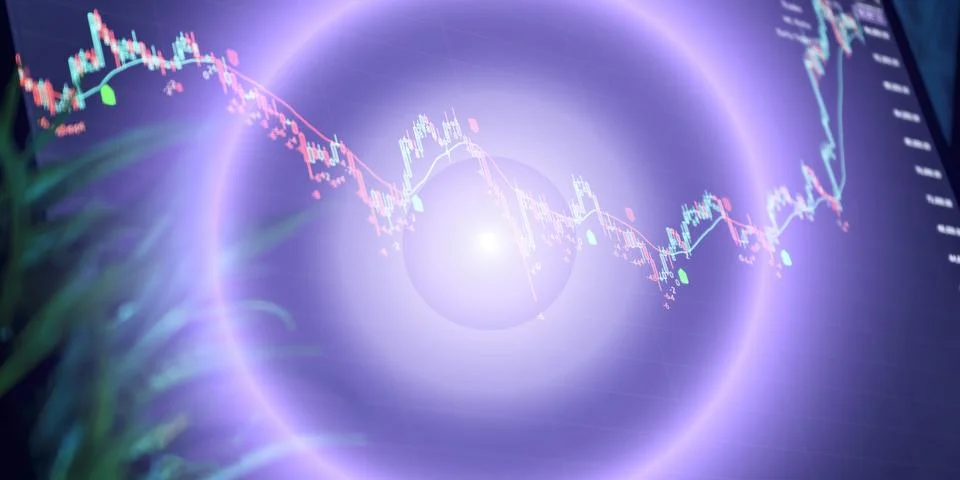 Abstract financial chart with glowing data ring 写真素材