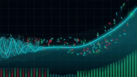 Abstract financial chart with glowing growth curves and bars on digital gri.. Видео 343558708