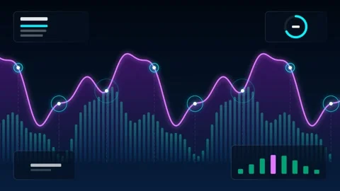 Abstract Financial Chart with Glowing Purple Line and Bar Graphs Vídeos de archivo 344353720