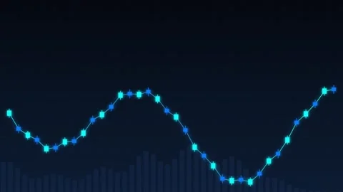 Abstract financial chart with moving glowing line graph and bars on a dark .. Stock Footage 346308673