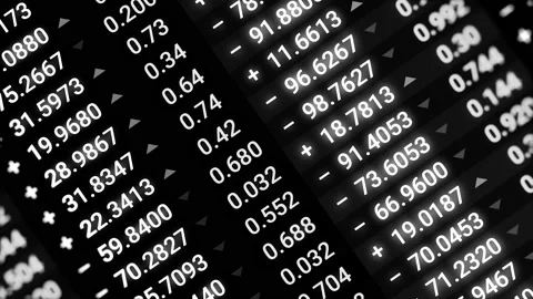 Abstract financial data, changing symbols on computer black screen background Stock Footage 137899711