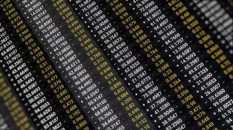 Abstract financial data, changing symbols on computer black screen background Stock Illustration
