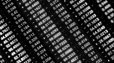 Abstract financial data, changing symbols on computer black screen background 스톡 일러스트
