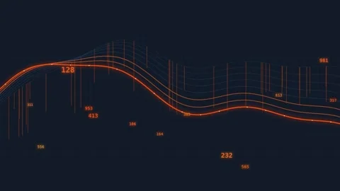 Abstract financial data visualization with orange glow line graph and blue .. Stock Footage 340852054