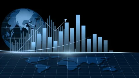Abstract Financial Growth Chart with Globe and Map Animation Stock Footage 327858549
