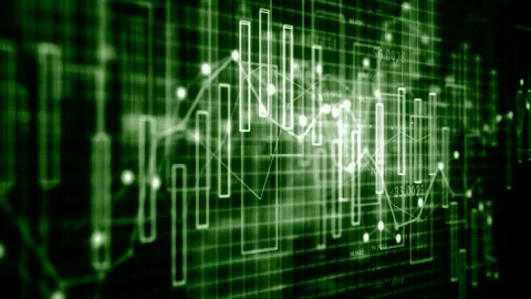 Abstract financial trading chart with glowing green data points and lines Stock Footage 344166514