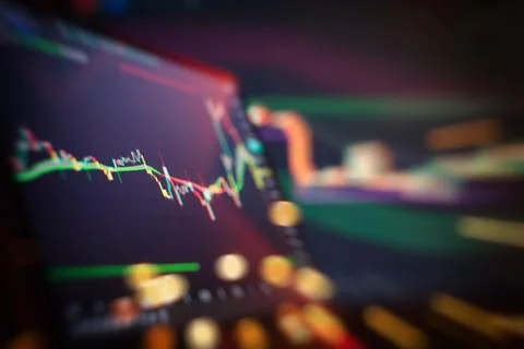 Abstract financial trading interface with dynamic stock market candlestick .. Stock Photos