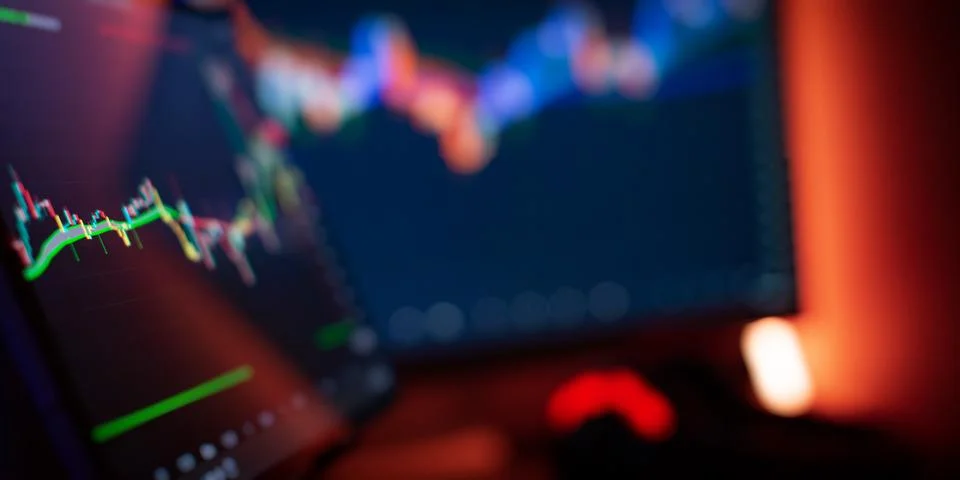 Abstract financial trading interface with dynamic stock market candlestick .. Foto stock
