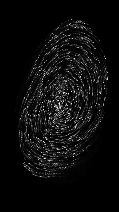 Abstract fingerprint pattern created with glowing white light particles on .. Video stock 343611615