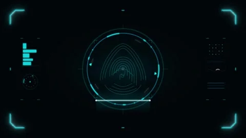 Abstract fingerprint pattern within a futuristic circular scanner with cyan.. 動画素材 335826717
