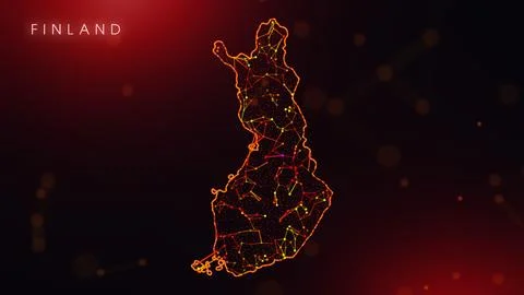 Abstract Finland Map Digital Network Background With Red And Orange Plexus Do Ilustración de archivo