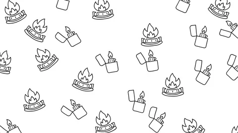 Abstract Fire and Flame Line Icon Pattern on White Background Stock Footage 345539324