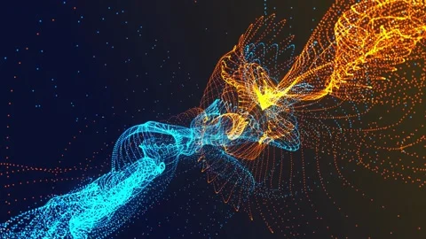 Abstract Fire And Ice Energy Particle Collision Loop Background Stock Footage 340489633