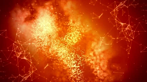 Abstract fire background with flying triangles, dots and dynamic wave Video stock 115029612