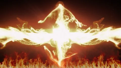 Abstract fire background with glowing orange flames and burning particles on Video stock 342898870